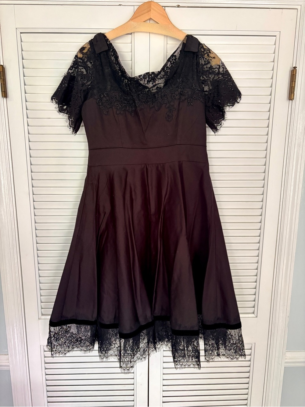 Black Lace Midi Fit-and-Flare Dress